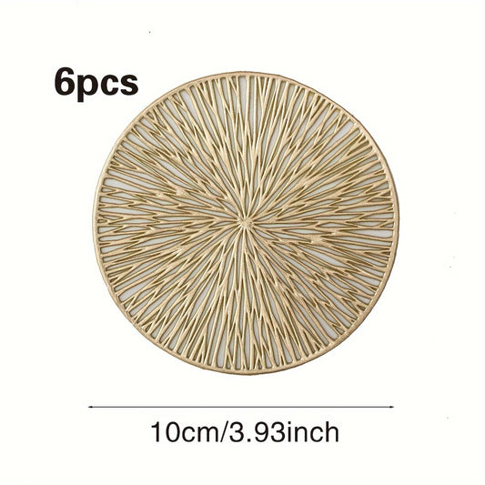 6-Piece Gold Heat-Resistant Plastic Coaster Set – Explosion Pattern Table Mats for Home, Restaurant & Dining Decor