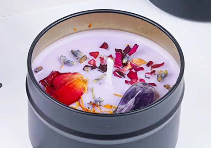 Decorative Lavender Soy Candle – Botanical Scented Candle with Dried Floral Embellishments - Small