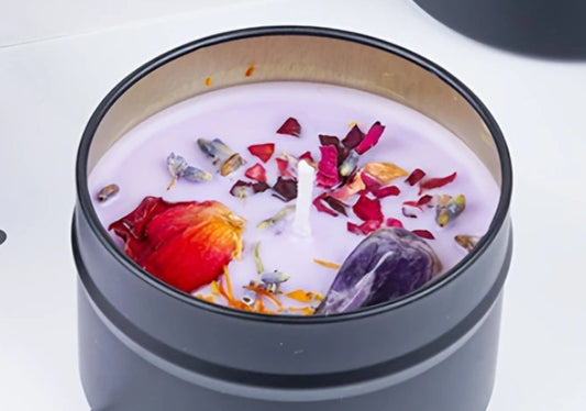 Decorative Lavender Eucalyptus Soy Candle – Botanical Scented Candle with Dried Floral Embellishments - Small