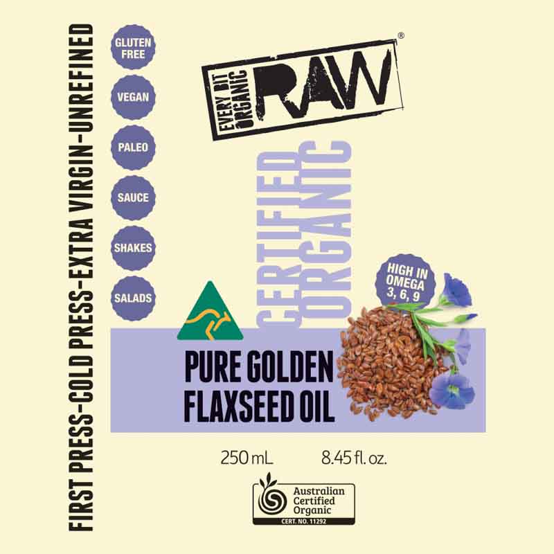 Every Bit Organic Pure Golden Flaxseed Oil Extra Virgin Cold Pressed Unrefined 250ml