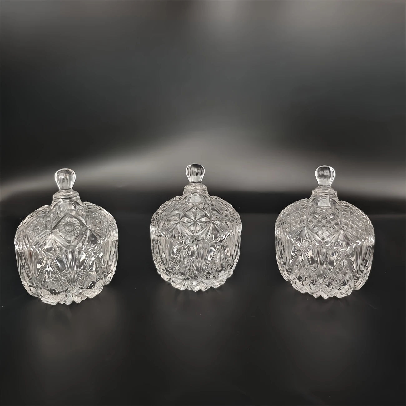 Home Embossed Transparent Crystal - like Food Jar Set (3pcs) – Multi-Purpose Storage Jars with Lids, Candy & Spice Containers, Decorative Storage for Sugar, Snacks