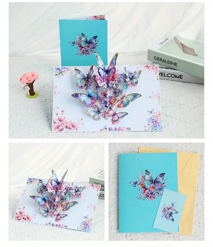 Stunning 3D Large Butterfly Pop-Up Greeting Card – Includes Envelope & Mini Note Card | Perfect for All Occasions