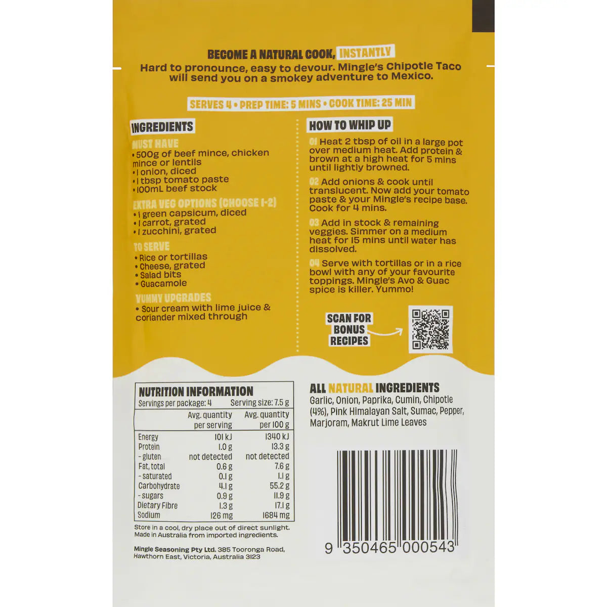 Mingle Smokey Taco Mild Chipotle Recipe Base 30g