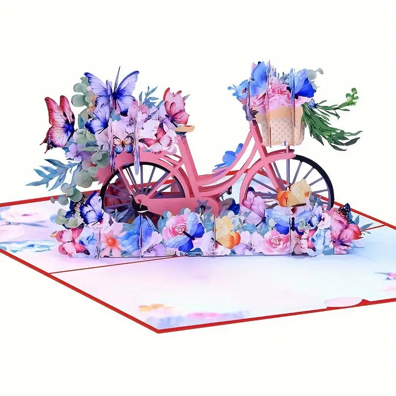 Charming 3D Pop-Up Butterfly & Vintage Bicycle Greeting Card – Perfect for Any Special Occasion