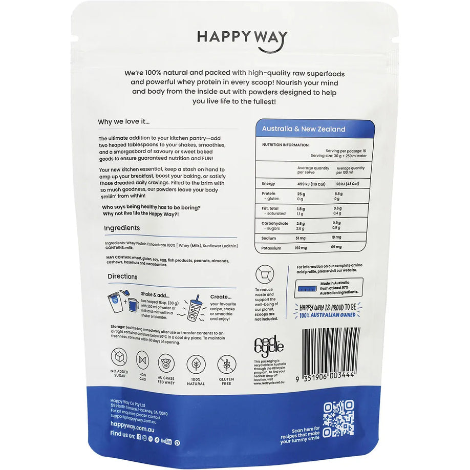 HAPPY WAY Whey Protein Powder Flavourless 500g