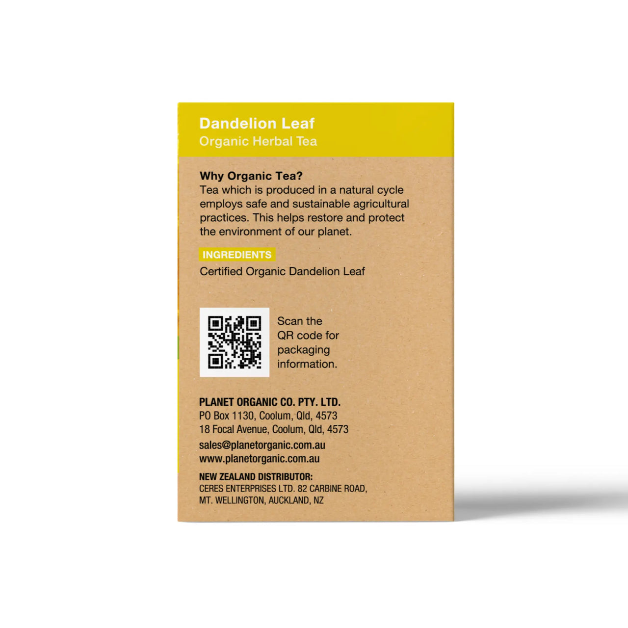 Planet Organic Dandelion Leaf Tea 25 Tea Bags - Certified Organic