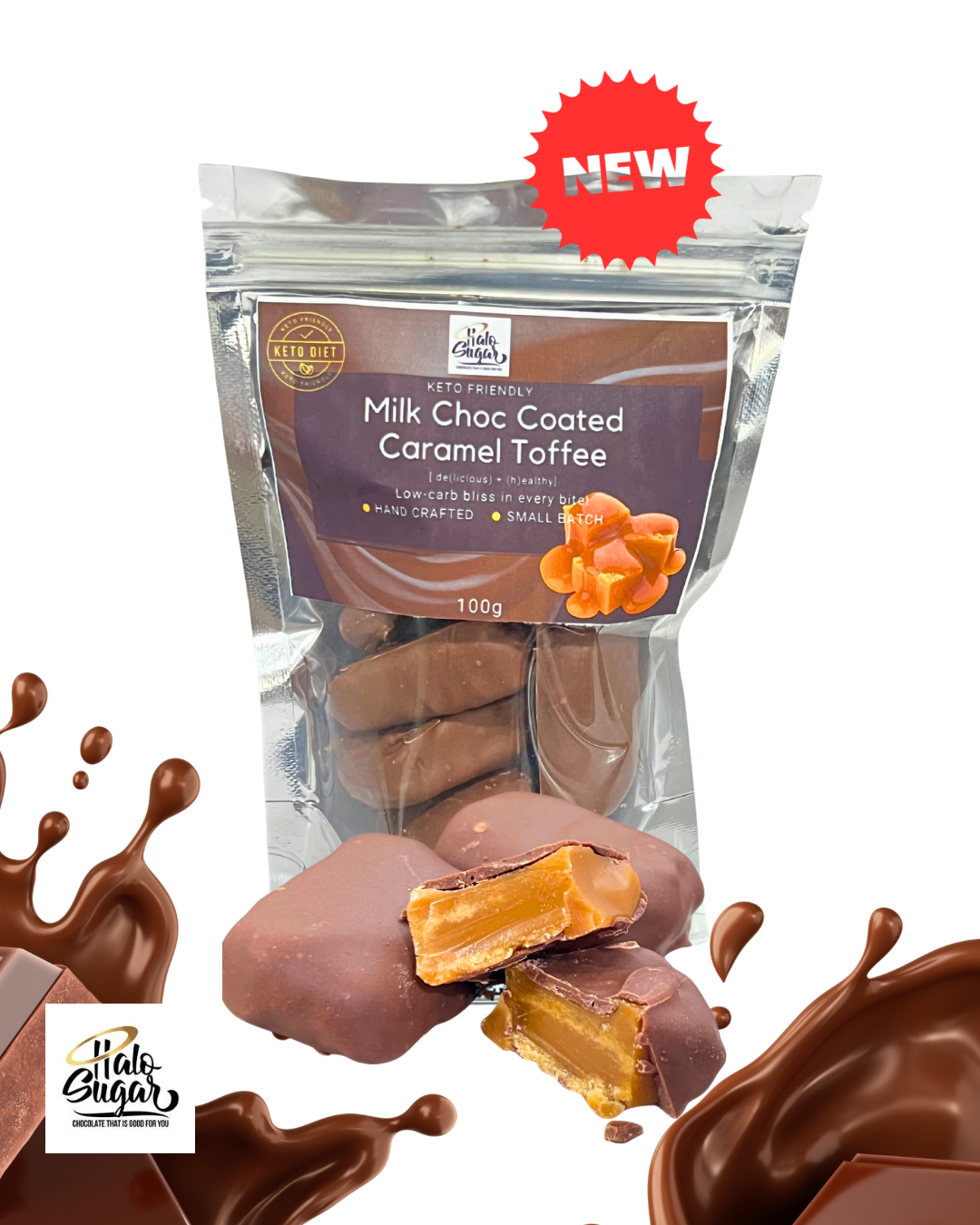 PRE-ORDER NEW Keto Milk Chocolate - Chocolate Coated Caramel Toffee 100g