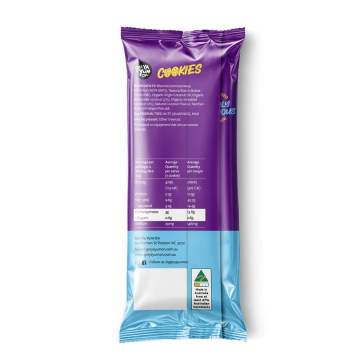 Get Ya Yum On BIGGER Cookies Crunchy Coconut - 2 PACK SINGLE SERVE 40g