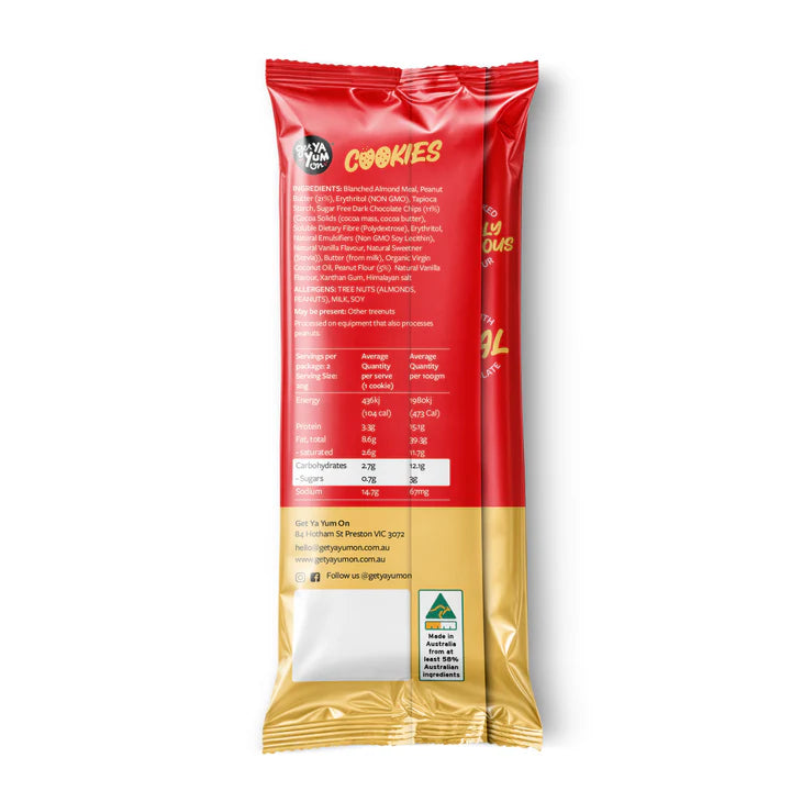 Get Ya Yum On BIGGER Cookies Peanut Butter Choc Chips - 2 PACK SINGLE SERVE 40g