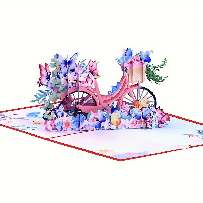 Charming 3D Pop-Up Butterfly & Vintage Bicycle Greeting Card – Perfect for Any Special Occasion