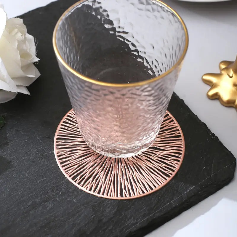 6-Piece Rose Gold Heat-Resistant Plastic Coaster Set – Explosion Pattern Table Mats for Home, Restaurant & Dining Decor