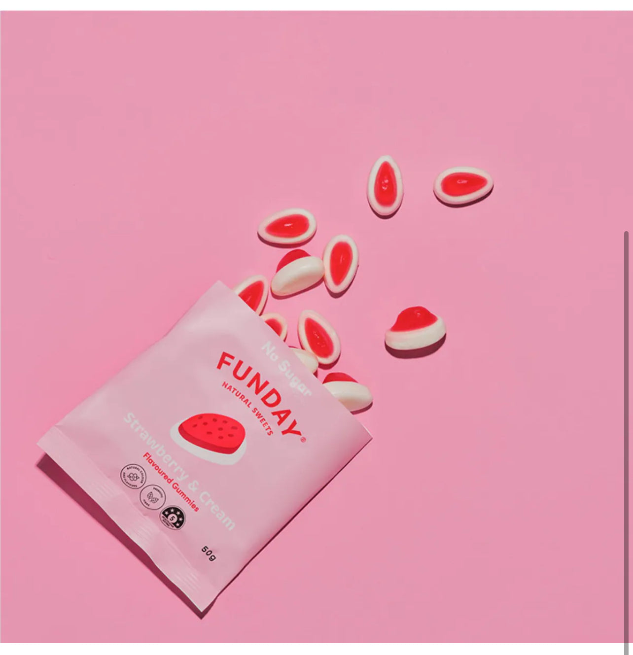 Funday Natural Sweets Flavoured Gummies Strawberry & Cream 50g