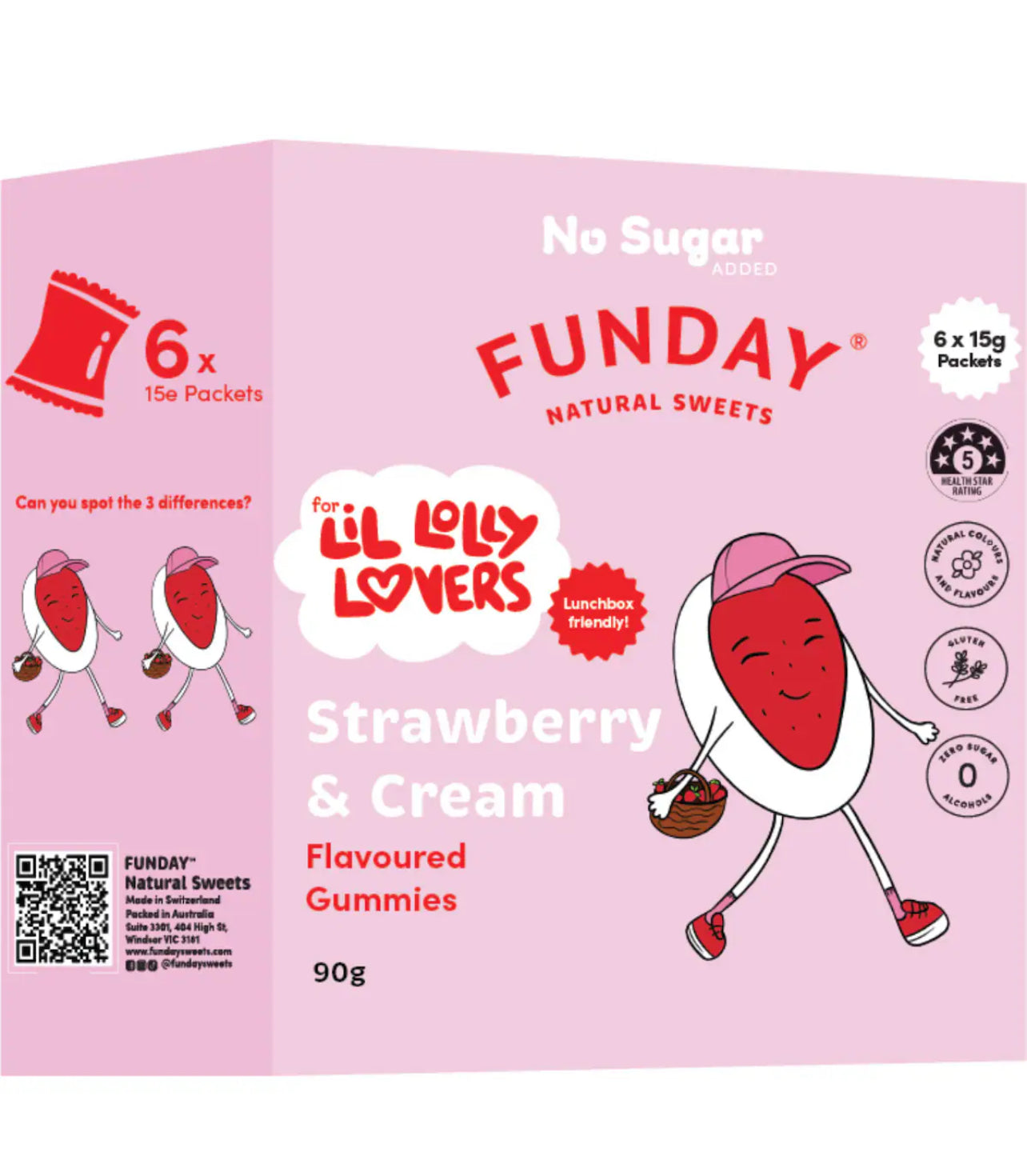 Funday Kids Flavoured Gummies Strawberry & Cream 15g x 6 pack