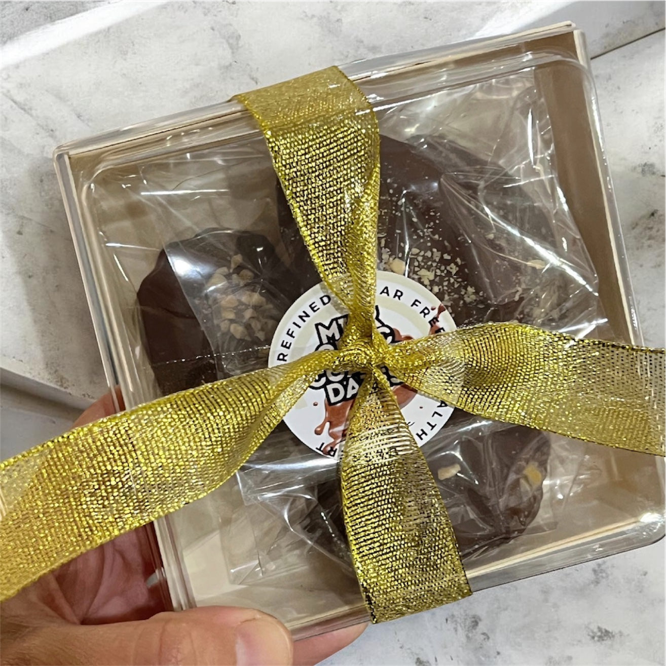 PRE-ORDER Fresh Batch Halo Sugar Sugar-Free Milk Chocolate Coated Jumbo Medjool Date with Peanut ganache + Celtic Salt