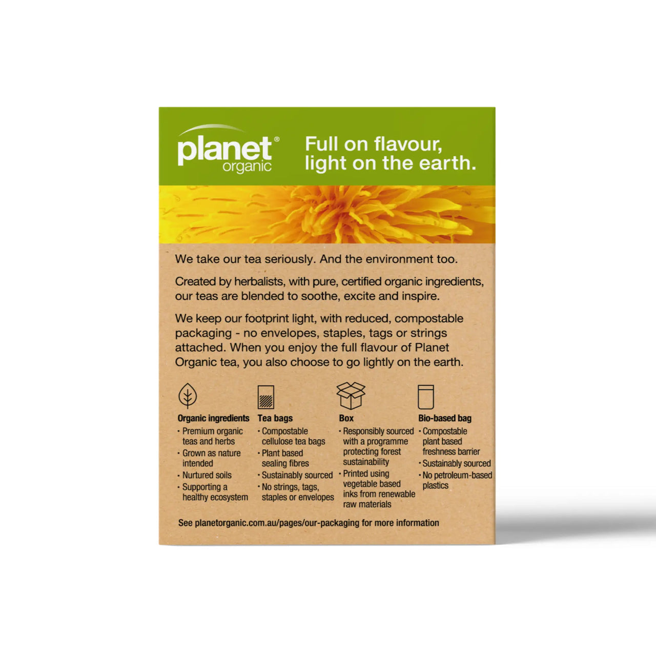 Planet Organic Dandelion Leaf Tea 25 Tea Bags - Certified Organic