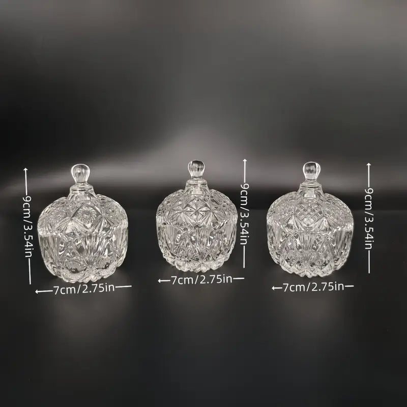 Home Embossed Transparent Crystal - like Food Jar Set (3pcs) – Multi-Purpose Storage Jars with Lids, Candy & Spice Containers, Decorative Storage for Sugar, Snacks