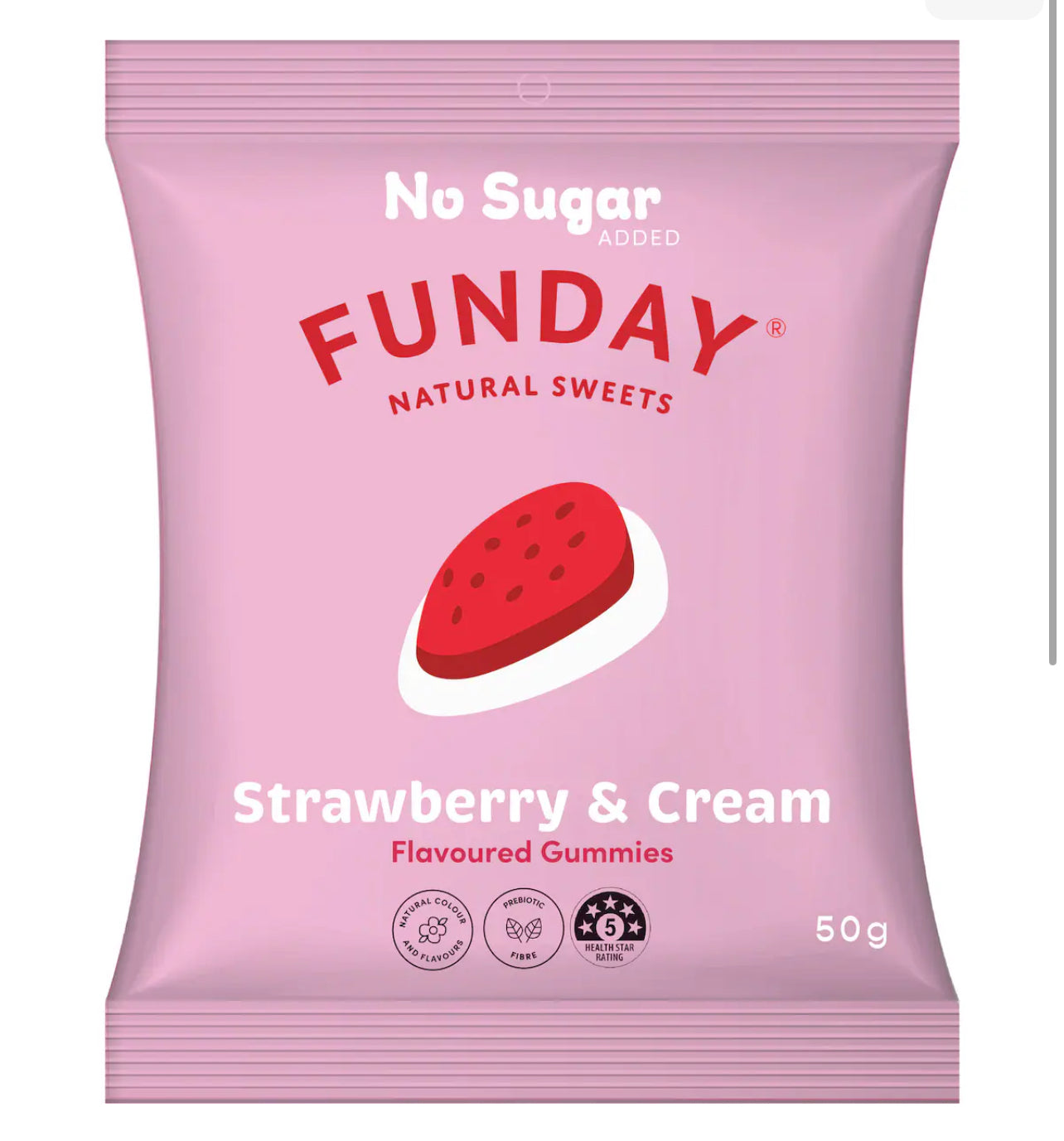 Funday Natural Sweets Flavoured Gummies Strawberry & Cream 50g