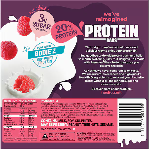 Noshu Protein Bars Raspberry & Cream 5 pack