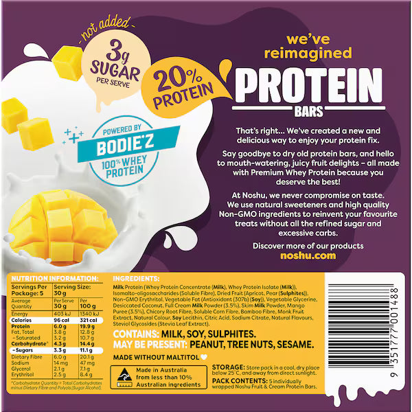 Noshu Protein Bars Mango & Cream 5 pack
