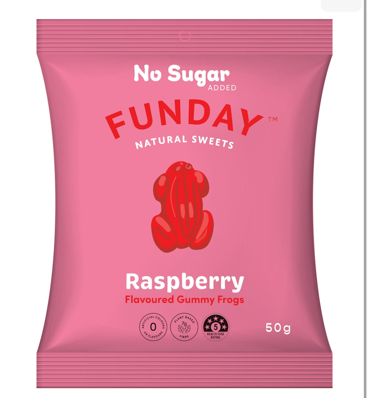 Funday Natural Sweets No Sugar Added Lollies Raspberry Gummy Frogs 50g