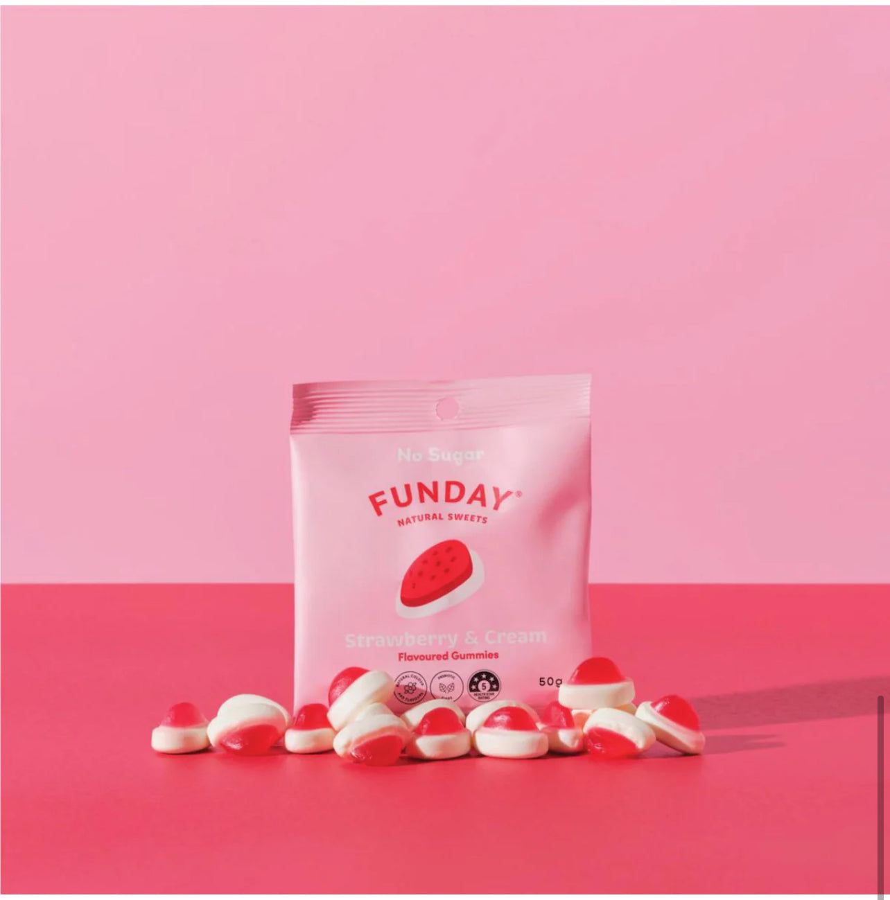 Funday Natural Sweets Flavoured Gummies Strawberry & Cream 50g