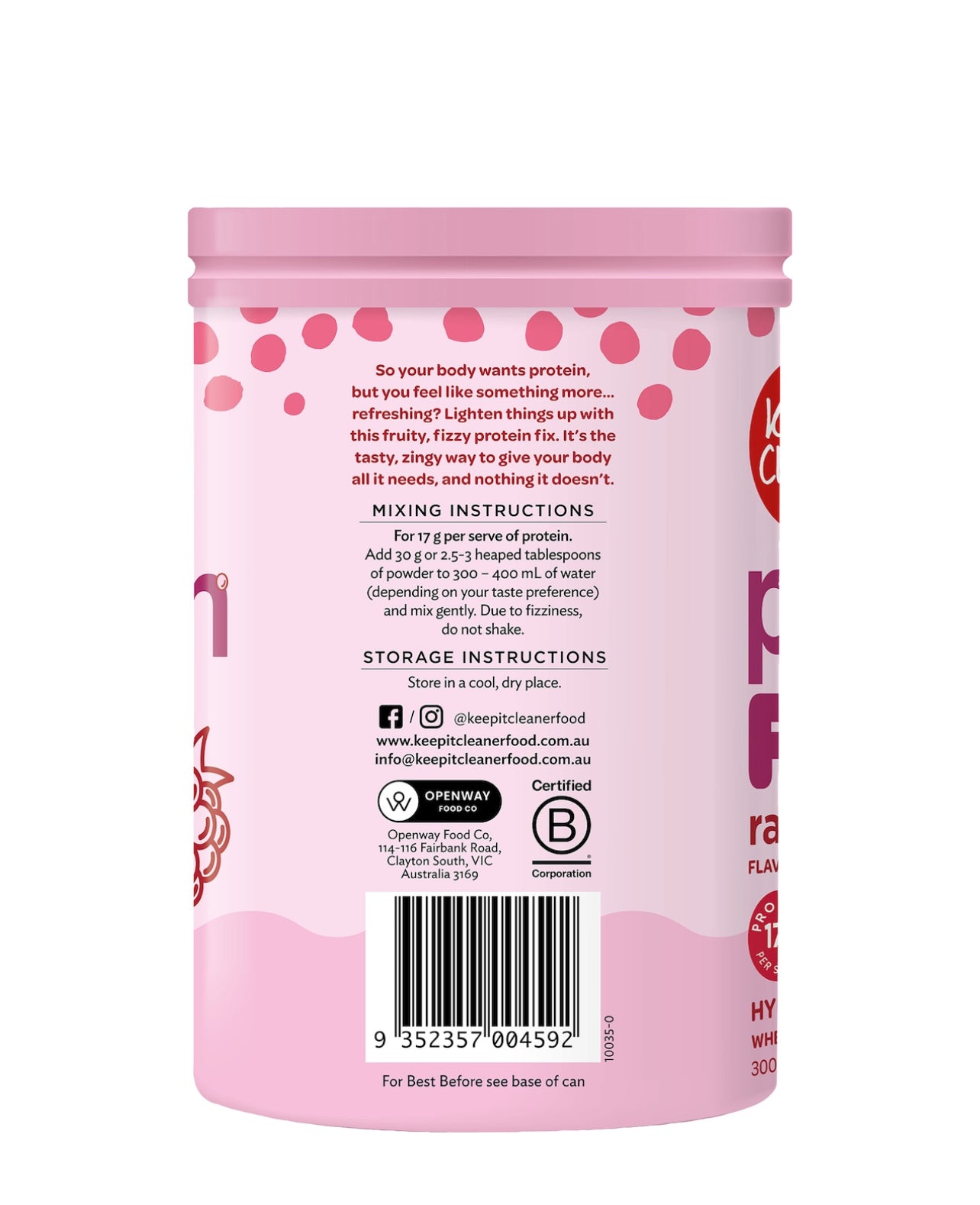 Keep It Cleaner Protein Fizz Raspberry Flavour 300g