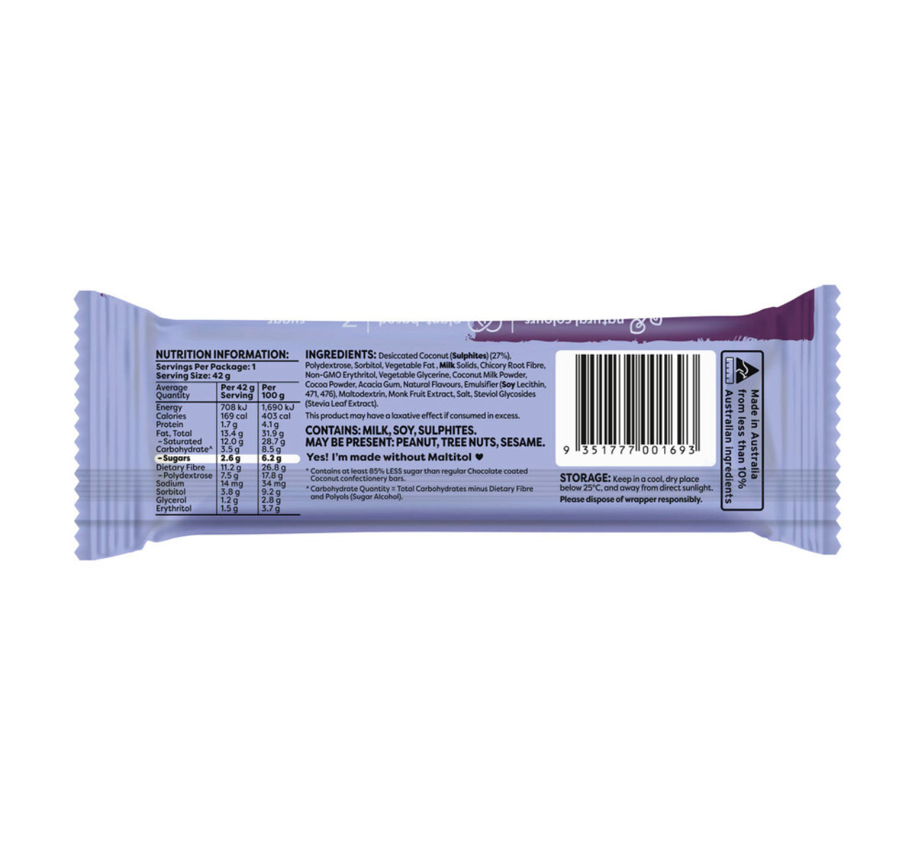 Noshu Milk Chocolate Coconut Bliss Bar 42g