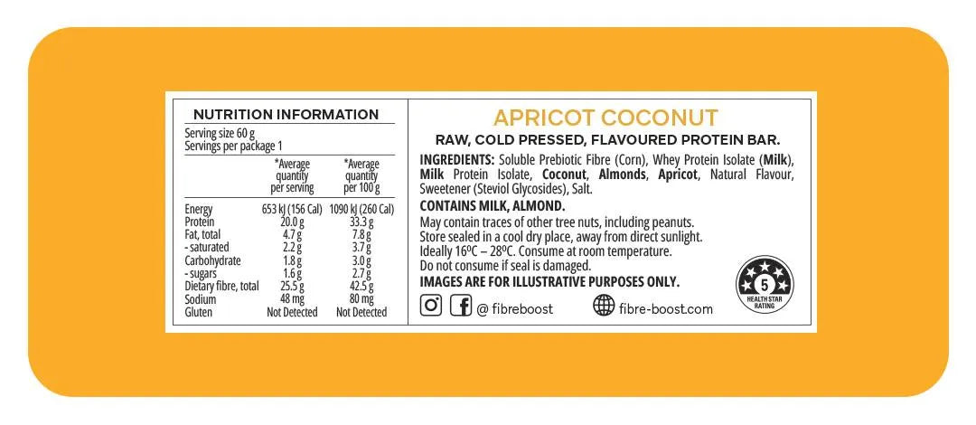 Fibre Boost Cold Pressed Protein Bar - Apricot Coconut