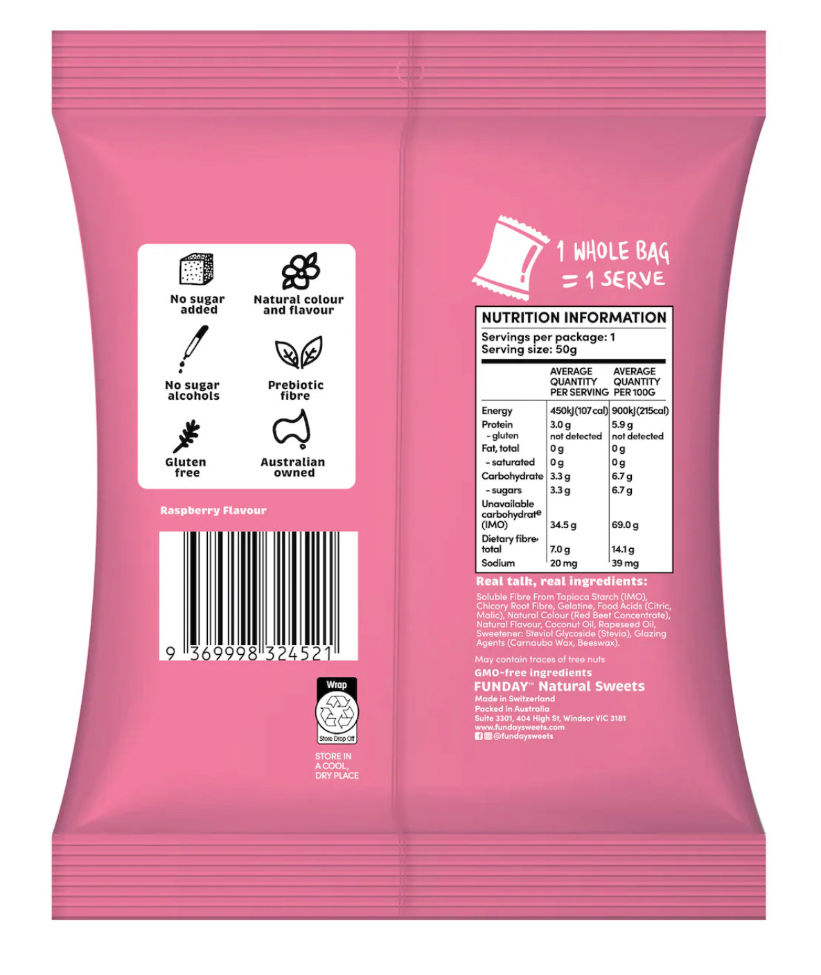 Funday Natural Sweets No Sugar Added Lollies Raspberry Gummy Frogs 50g