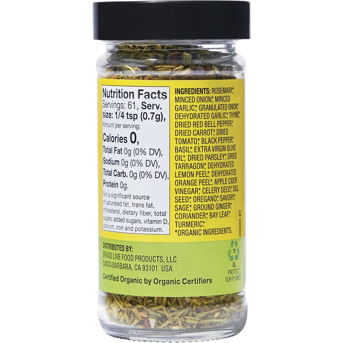 Bragg Seasoning Organic Sprinkle 24 Herb & Spices