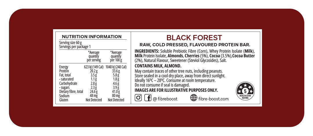 Fibre Boost Cold Pressed Protein Bar - Black Forest 60g