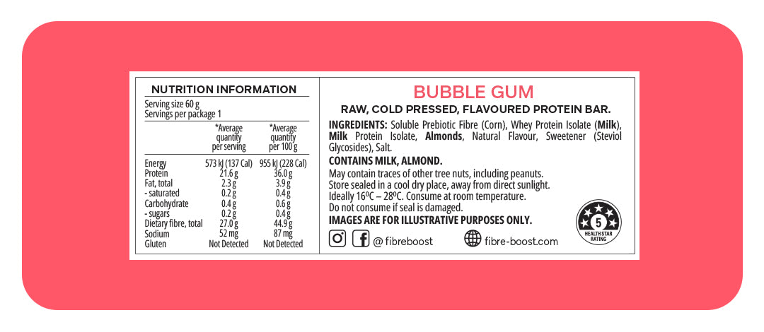 Fibre Boost Cold Pressed Protein Bar - Bubble Gum 60g