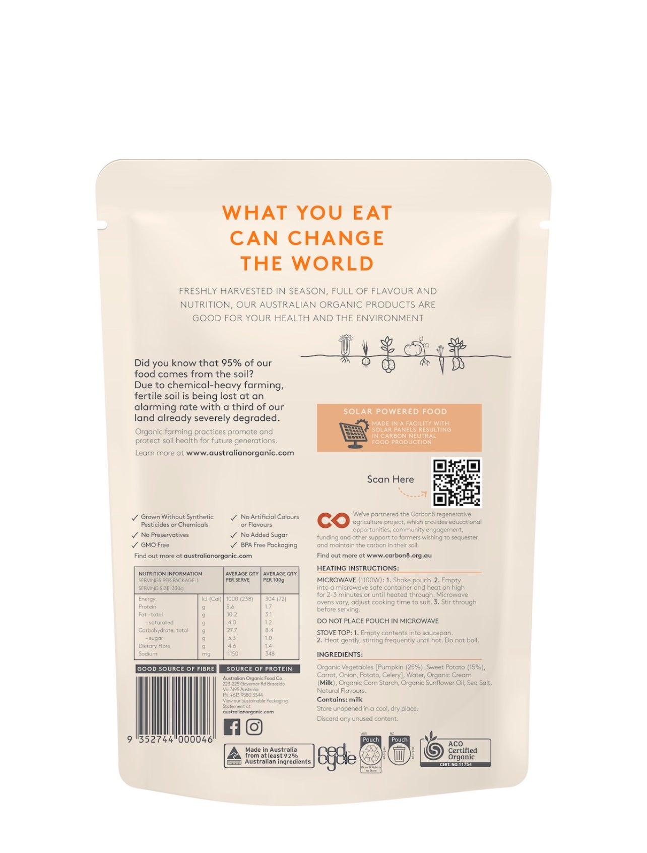 Australian Organic Food Co Pumpkin & Sweet Potato Soup Pouch 330g