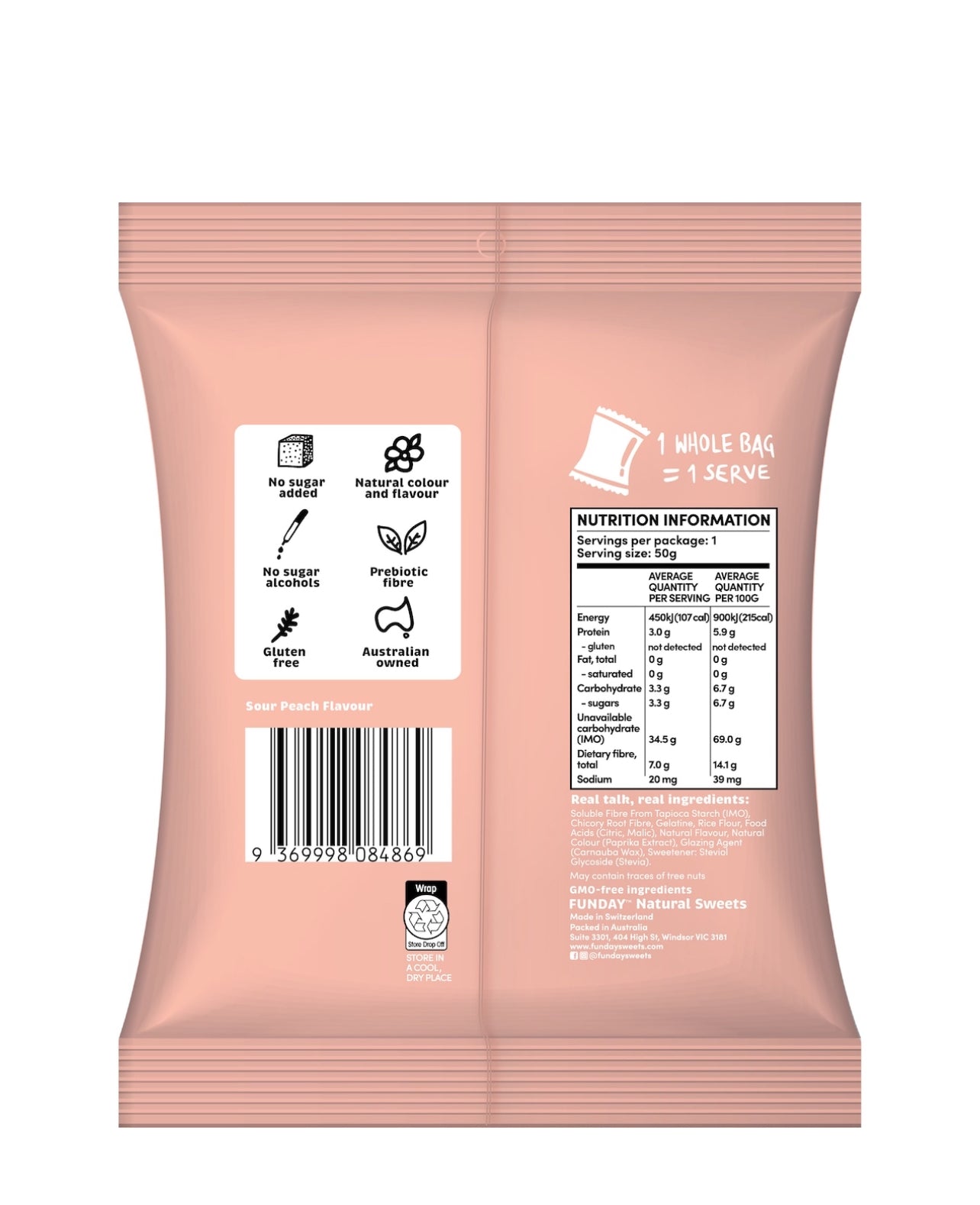 Funday Sweets Sour Peach Flavoured Hearts 50g