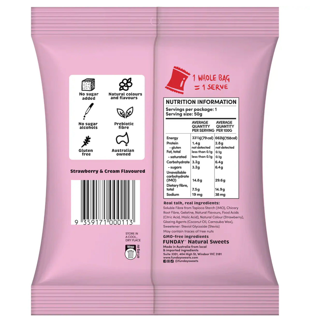 Funday Natural Sweets Flavoured Gummies Strawberry & Cream 50g