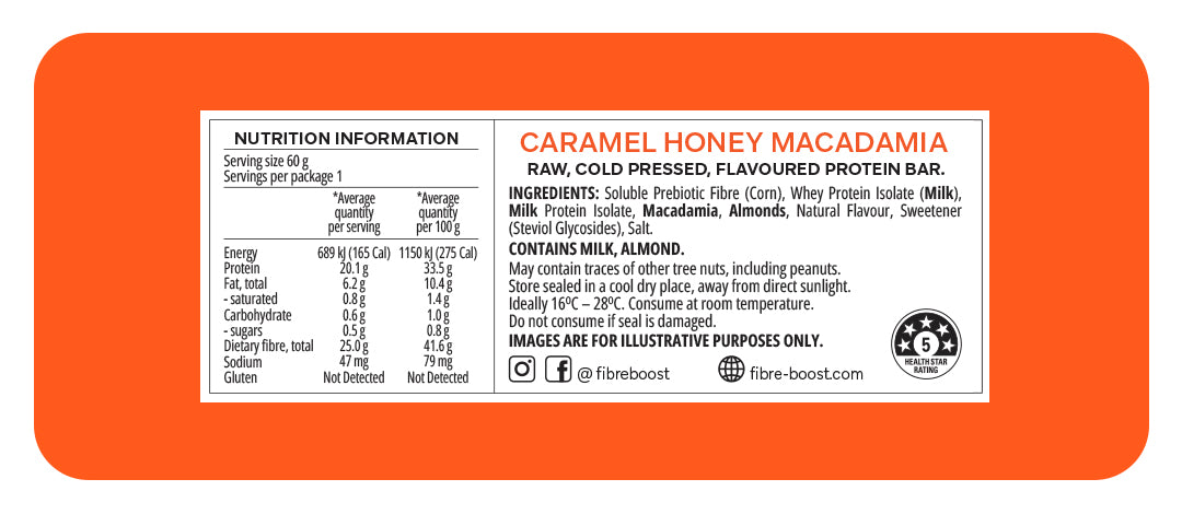Fibre Boost Cold Pressed Protein Bar - Caramel Honey Macadamia