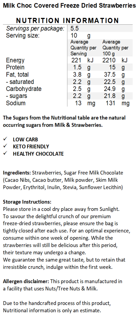 PRE - ORDER Handcrafted Keto Milk Chocolate - Coated ORGANIC Freeze Dried Strawberries BACK & BETTER