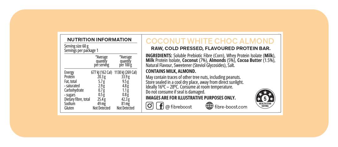 Fibre Boost Cold Pressed Protein Bar - Coconut White Choc Almond