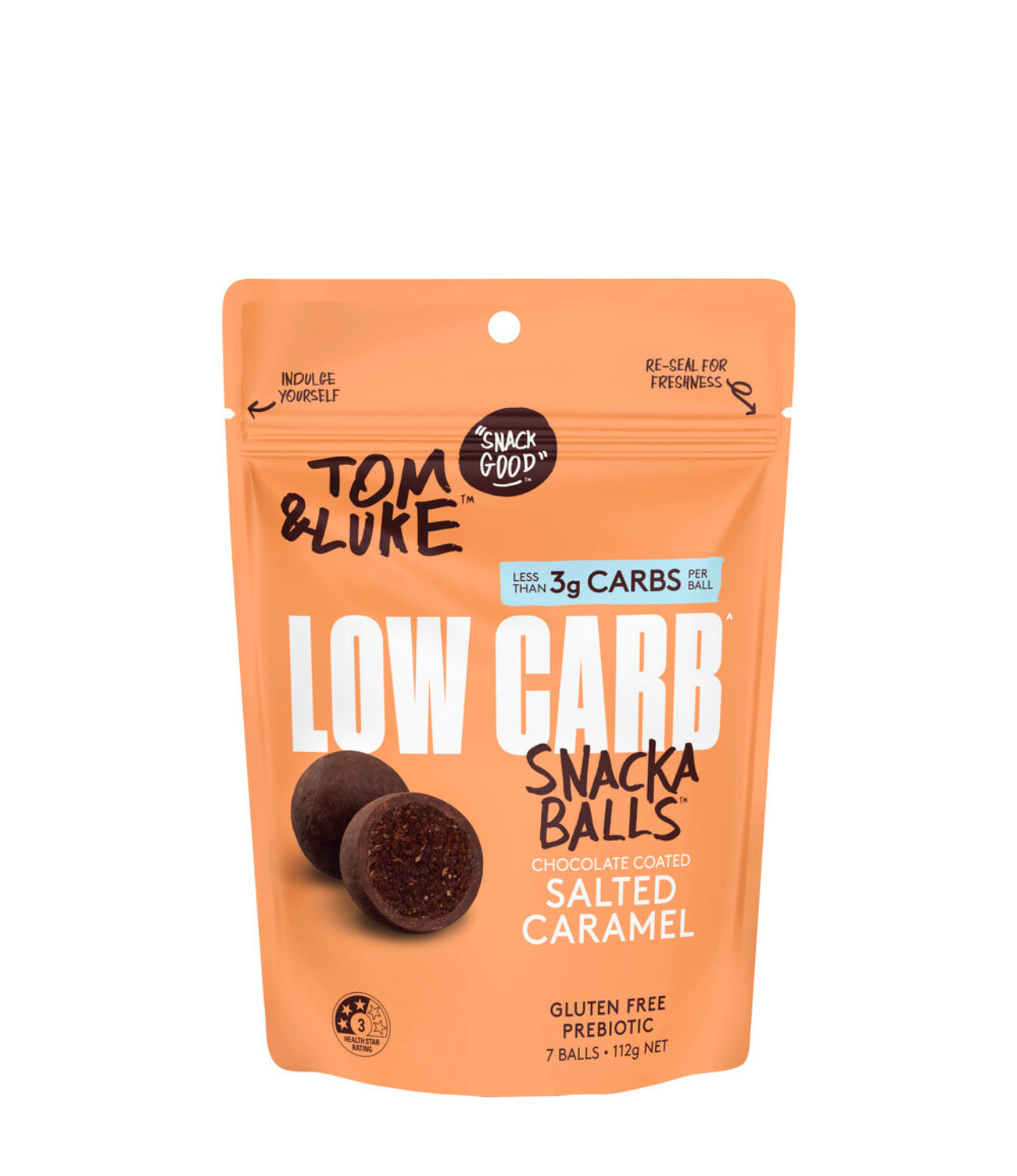 Tom & Luke Snacka Balls Low Carb Choc Coated Salted Caramel 112g