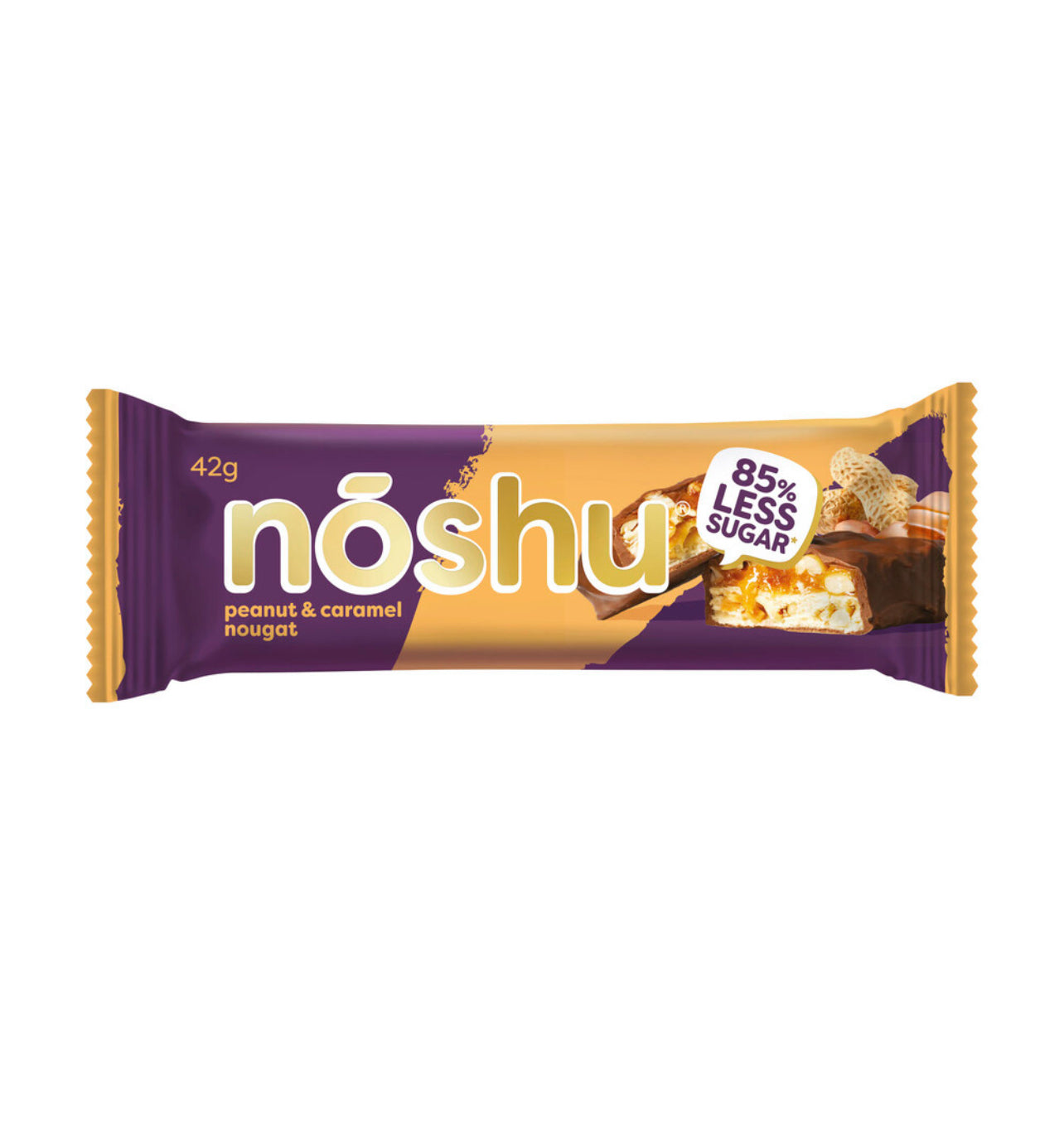 Noshu Milk Chocolate Peanut & Caramel Nougat Bar 42g
