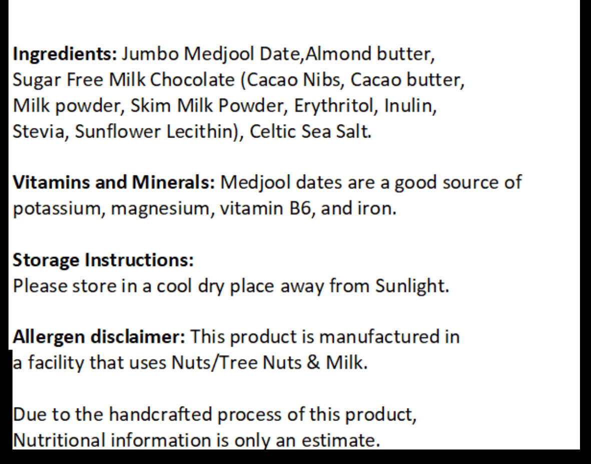PRE-ORDER Halo Sugar Sugar Free Milk Chocolate Coated Date with Almond Butter + Celtic Salt Jumbo size