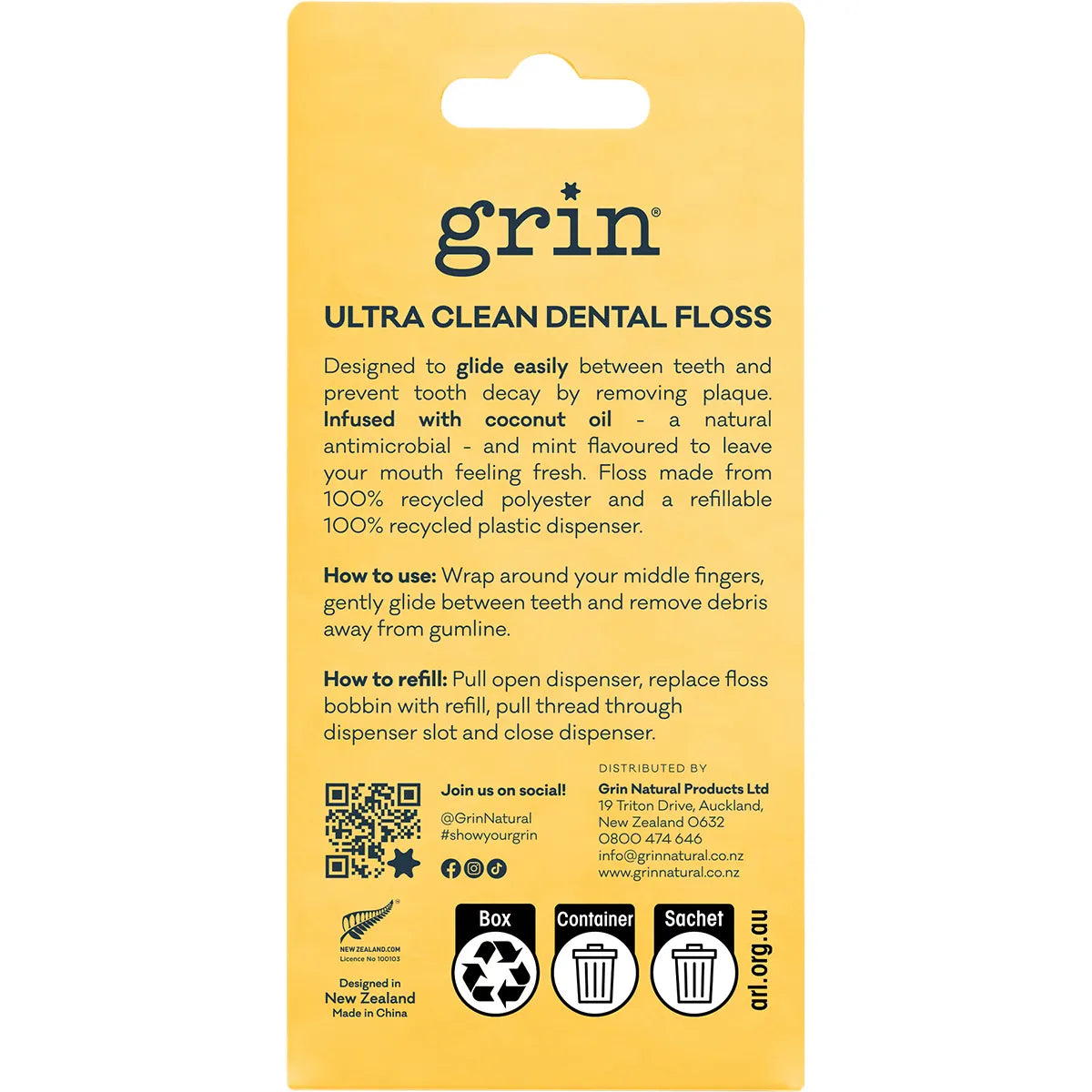 Grin Utra Clean Floss & Refill Coconut Oil Infused 2 x 30m