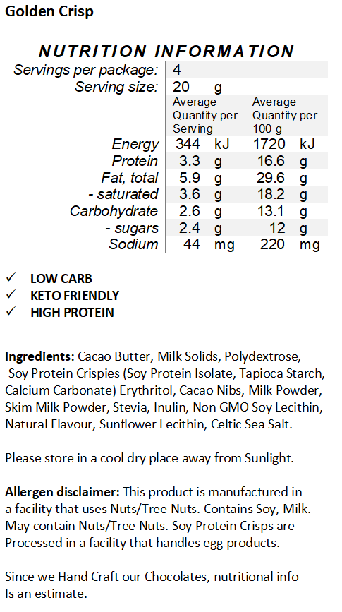 Halo Sugar Handcrafted Keto White Chocolate - Golden Crisp