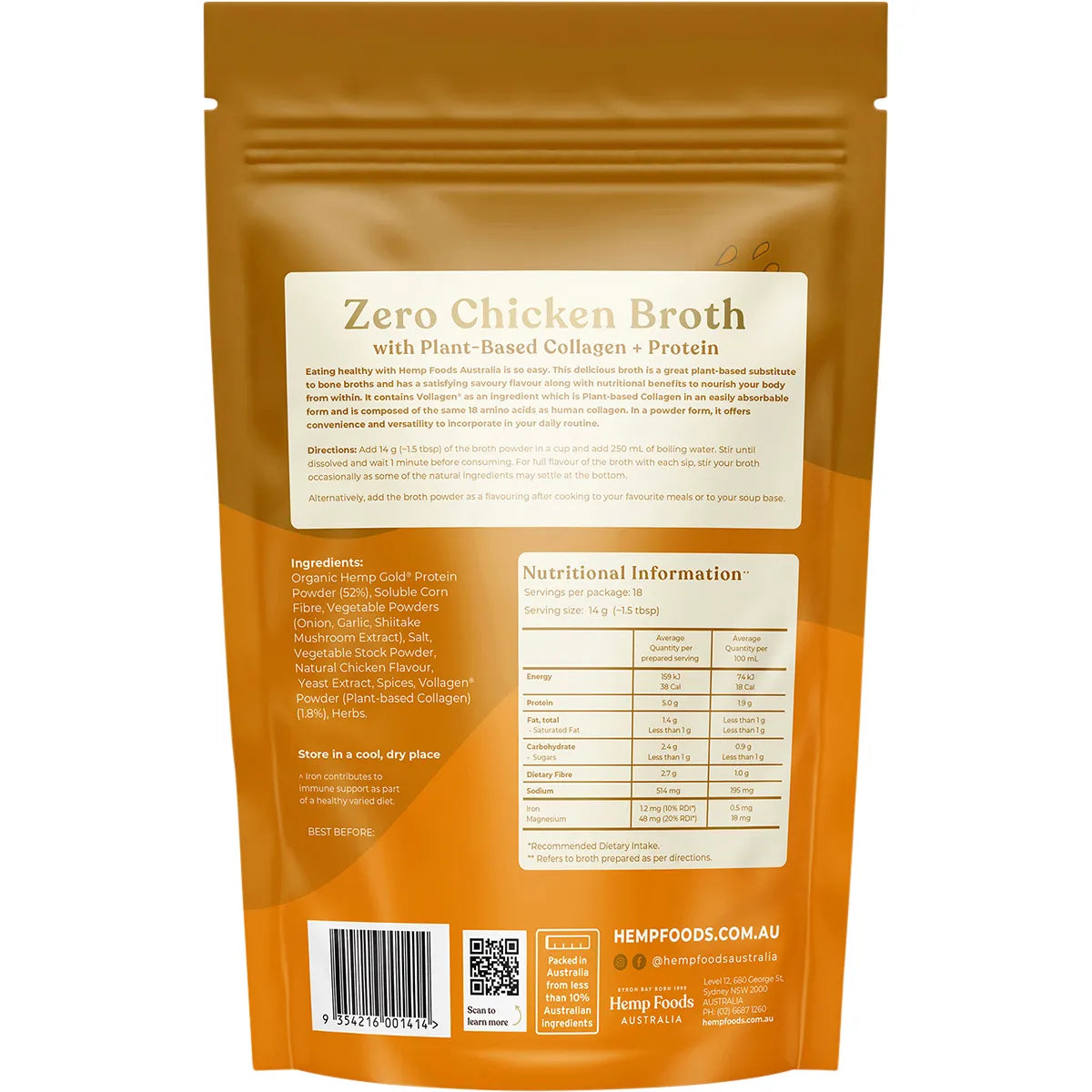 Hemp Foods Australia Zero Chicken Broth Immunity Support 252g
