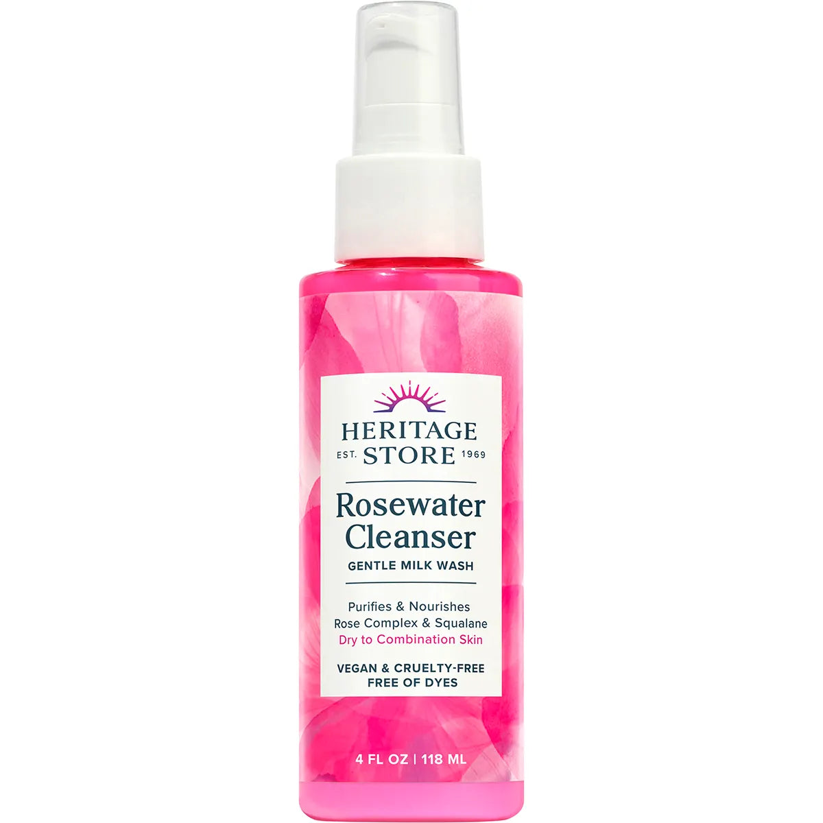 Heritage Store Rosewater Cleanser Gentle Milk Wash Dry to Combination Skin 118ml