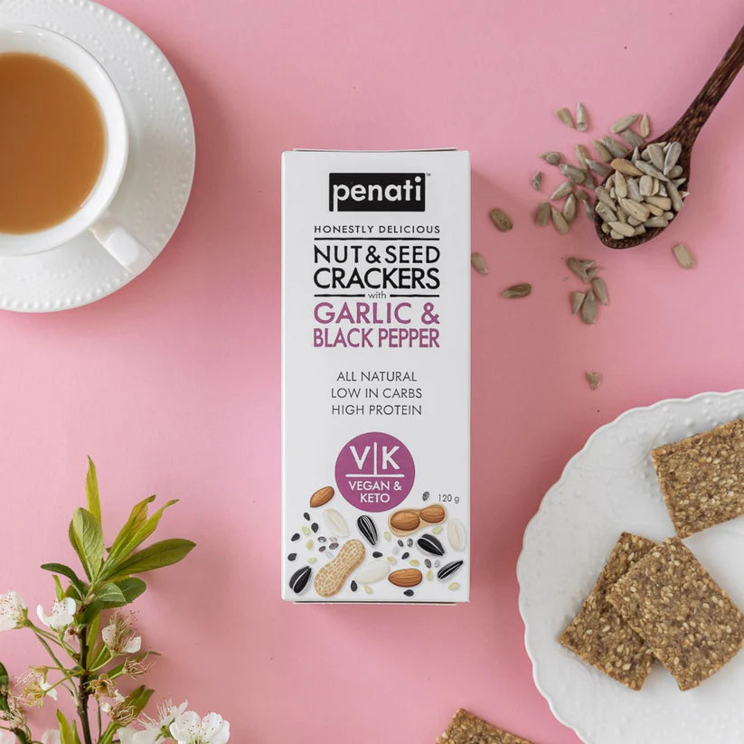 Penati Keto Nut & Seed Crackers - Garlic & Black Pepper 120g