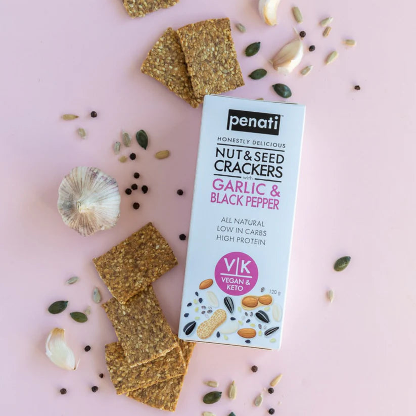 Penati Keto Nut & Seed Crackers - Garlic & Black Pepper 120g