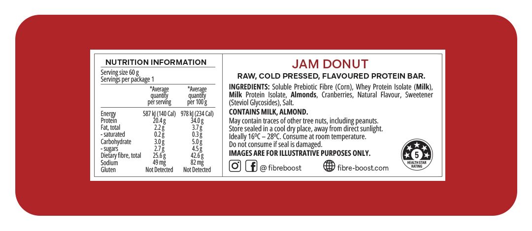 Fibre Boost Cold Pressed Protein Bar - Jam Donut 60g