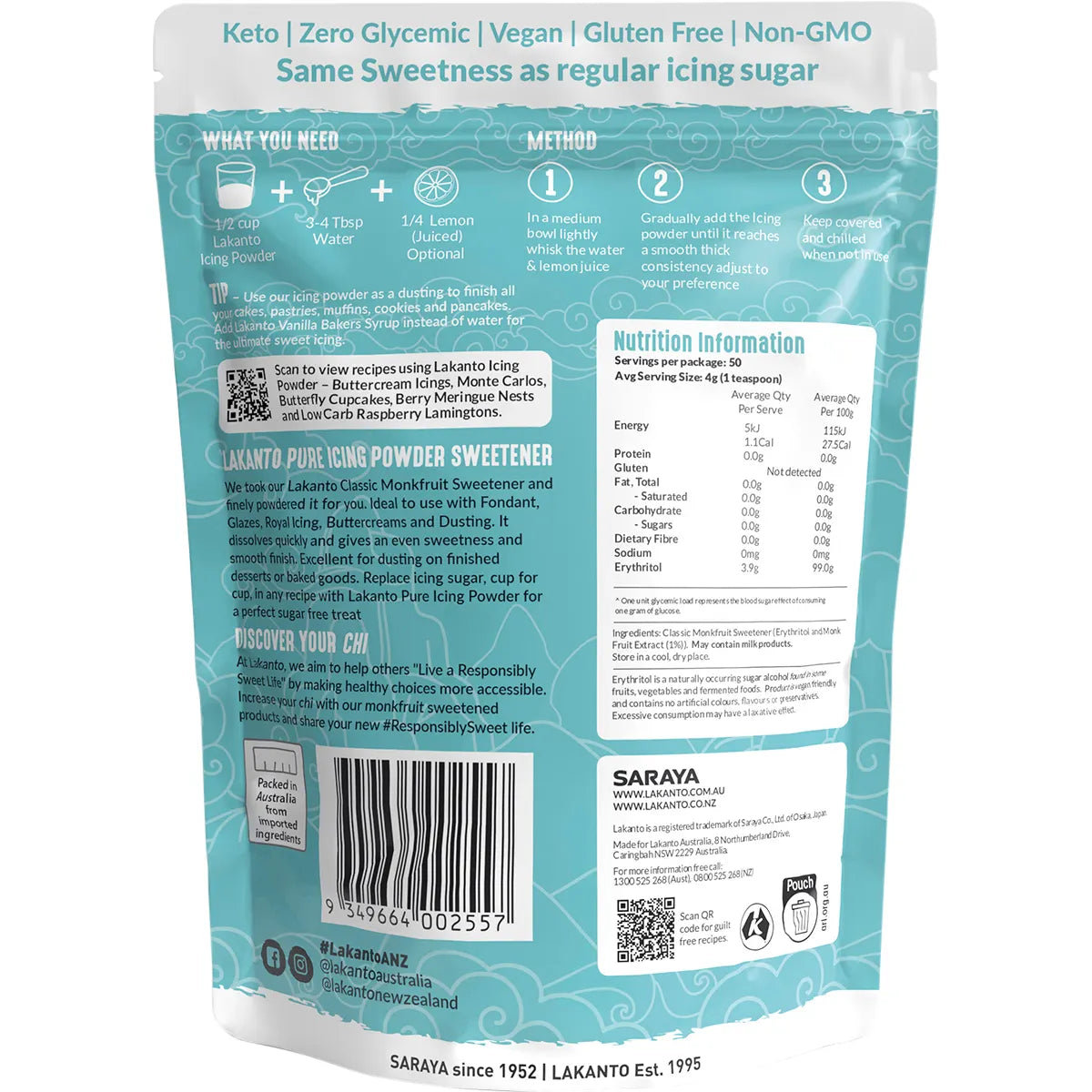 Lakanto Icing Powder Monkfruit Sweetener 200g
