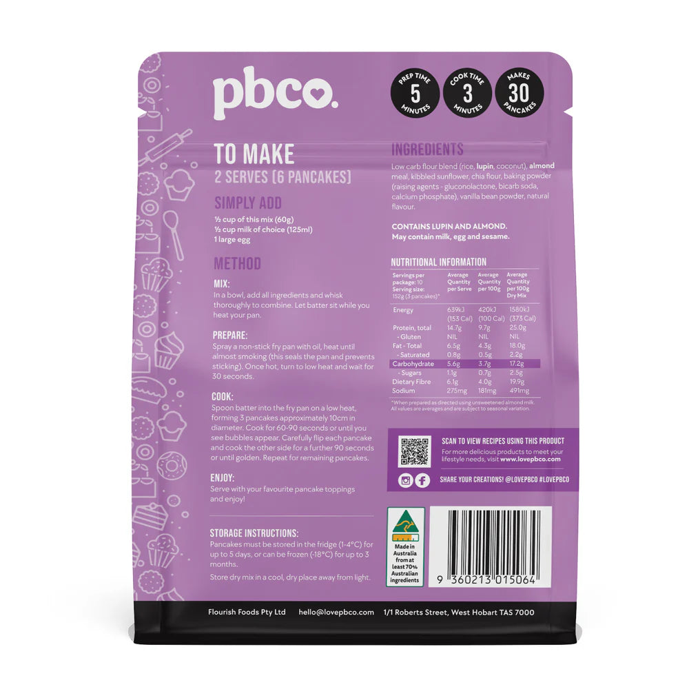 PBCO Low Carb Pancake & Pikelet Mix - 300g